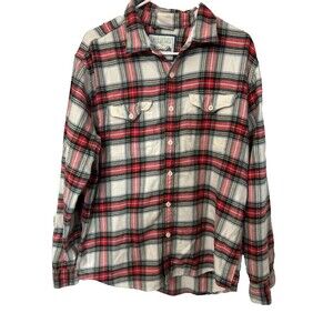 American Eagle Plaid Christmas Large Men Red White Green Button Down Long Sleeve